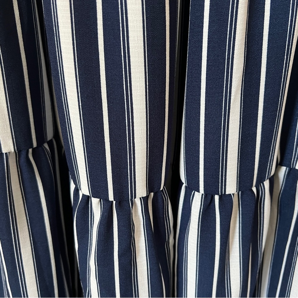 Stripe Smocked Maxi Dress, Size Small. Navy and white striped tiered maxi dress. - Picture 8 of 9